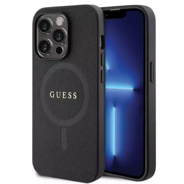 Guess GUHMP14LPSAHMCK case for iPhone 14 Pro - black Saffiano MagSafe