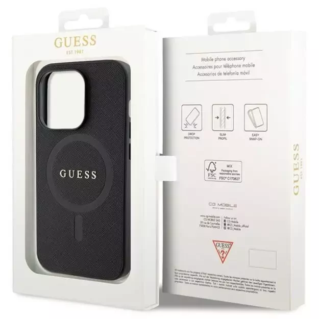 Guess GUHMP14LPSAHMCK case for iPhone 14 Pro - black Saffiano MagSafe 14
