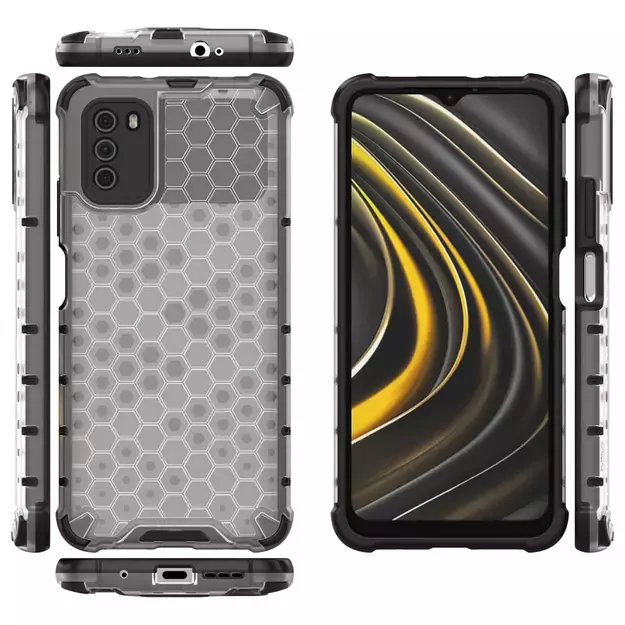 Honeycomb Case armor cover with TPU Bumper for Xiaomi Poco M3 transparent 26