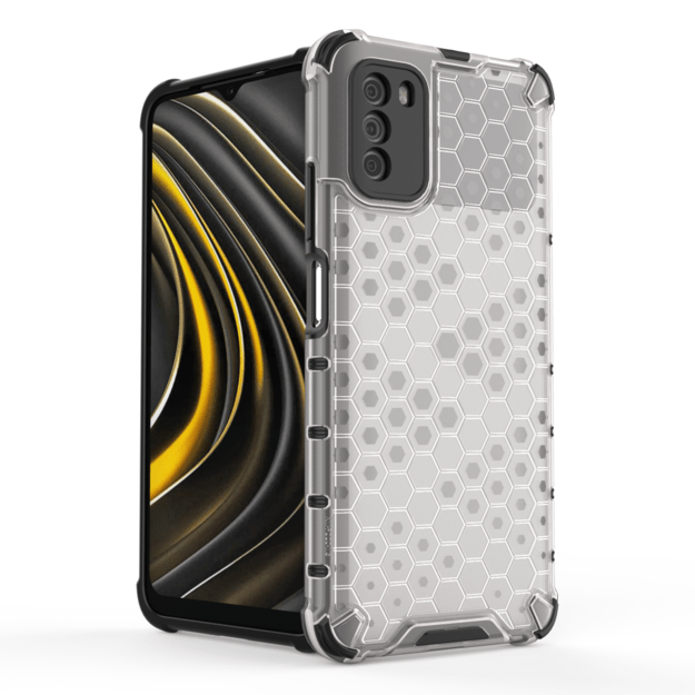Honeycomb Case armor cover with TPU Bumper for Xiaomi Poco M3 transparent 3
