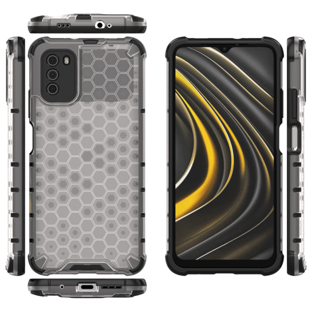 Honeycomb Case armor cover with TPU Bumper for Xiaomi Poco M3 transparent 13