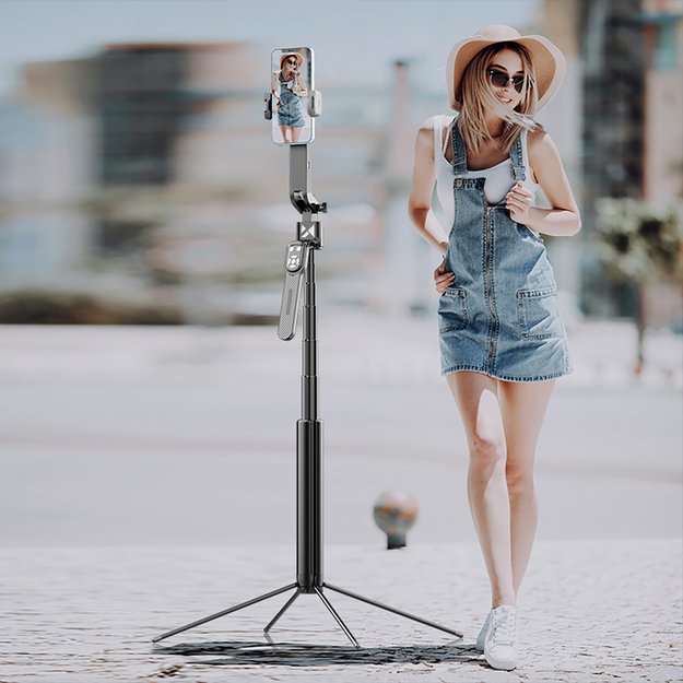 Wozinsky WST-360YS Selfie Stick with Tripod Function with 360° AI Auto Face Tracking Gesture Control - Black 3