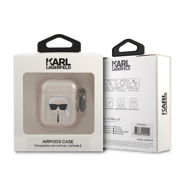 Karl Lagerfeld KLA2UKHGD AirPods cover złoty/gold Glitter Karl`s Head 2