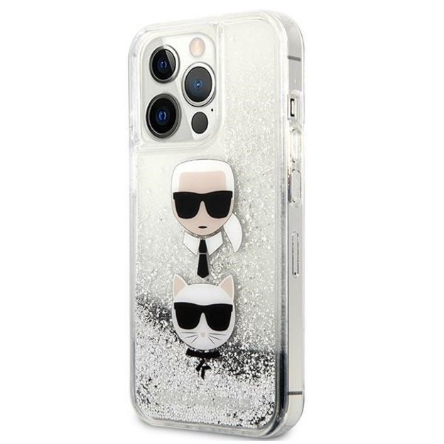 Karl Lagerfeld KLHCP13XKICGLS iPhone 13 Pro Max 6,7  srebrny/silver hardcase Liquid Glitter Karl&Choupette Head 1