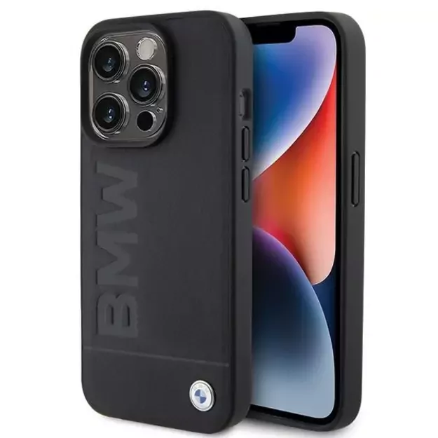 BMW Leather Hot Stamp iPhone 15 Pro Max Case - Black
