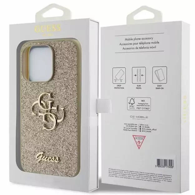 Guess Glitter Script Big 4G iPhone 15 Pro Case - Gold 7