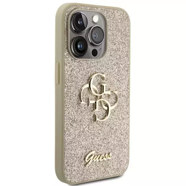 Guess Glitter Script Big 4G iPhone 15 Pro Case - Gold 3