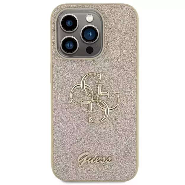 Guess Glitter Script Big 4G iPhone 15 Pro Case - Gold 2