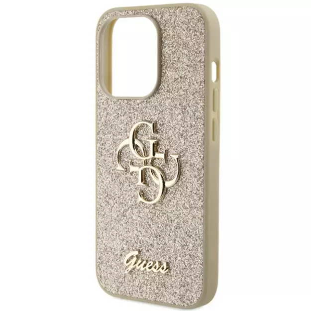 Guess Glitter Script Big 4G iPhone 15 Pro Case - Gold 5