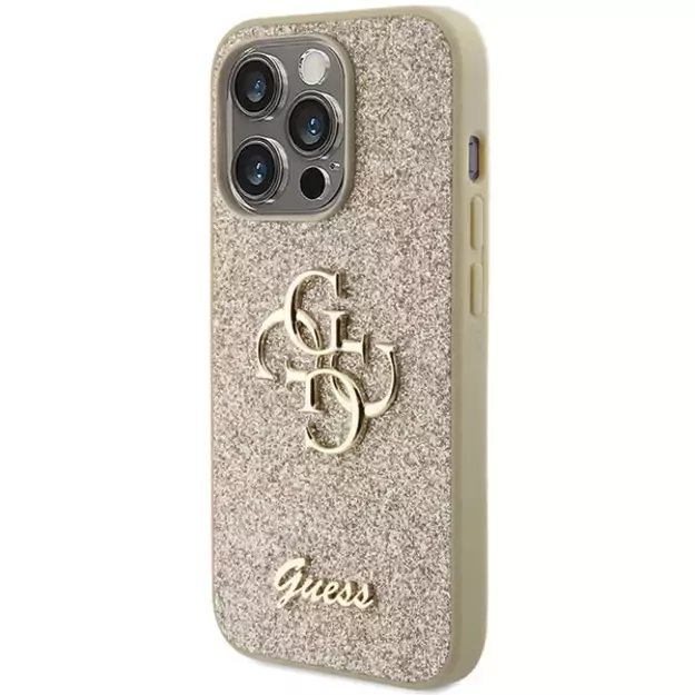 Guess Glitter Script Big 4G iPhone 15 Pro Case - Gold 1