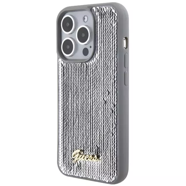 Guess Sequin Script Metal case for iPhone 15 Pro - silver 1