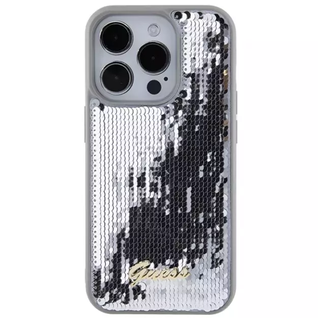 Guess Sequin Script Metal case for iPhone 15 Pro - silver 2