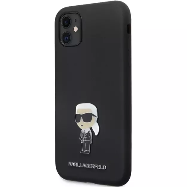 Karl Lagerfeld KLHCN61SMHKNPK case for iPhone 11 / Xr - black Silicone Ikonik Metal Pin 1