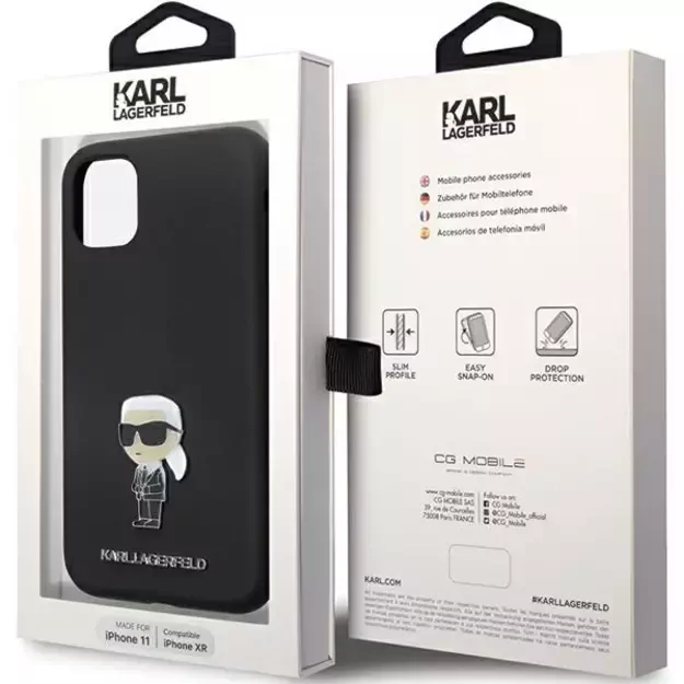 Karl Lagerfeld KLHCN61SMHKNPK case for iPhone 11 / Xr - black Silicone Ikonik Metal Pin 7