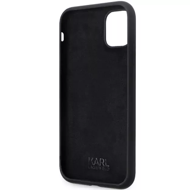Karl Lagerfeld KLHCN61SMHKNPK case for iPhone 11 / Xr - black Silicone Ikonik Metal Pin 6