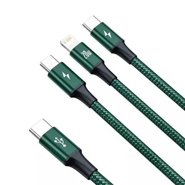 Baseus Rapid Series 3in1 USB-C - USB-C / Lightning / micro USB cable 20W PD 1.5m - green 3