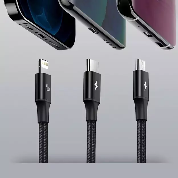 Baseus Rapid Series 3in1 USB-C - USB-C / Lightning / micro USB cable 20W PD 1.5m - green 12