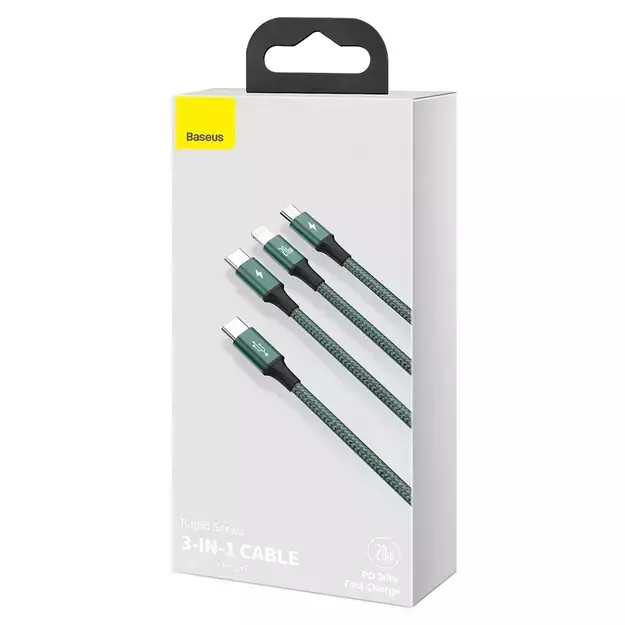 Baseus Rapid Series 3in1 USB-C - USB-C / Lightning / micro USB cable 20W PD 1.5m - green 4