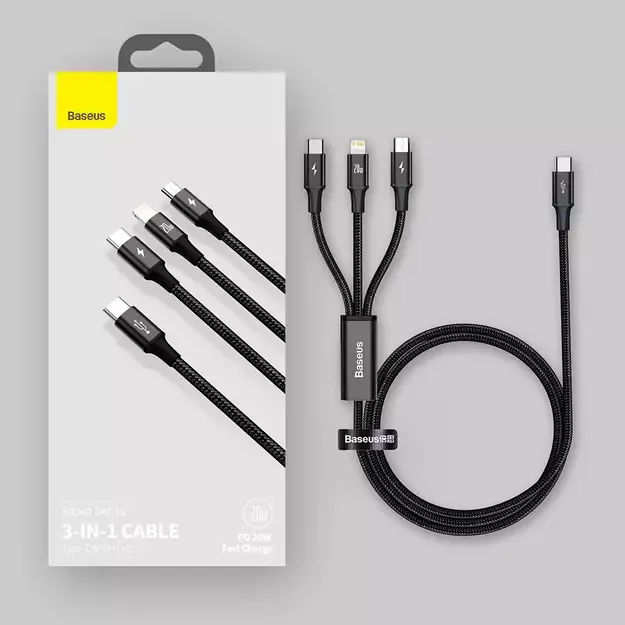 Baseus Rapid Series 3in1 USB-C - USB-C / Lightning / micro USB cable 20W PD 1.5m - green 20