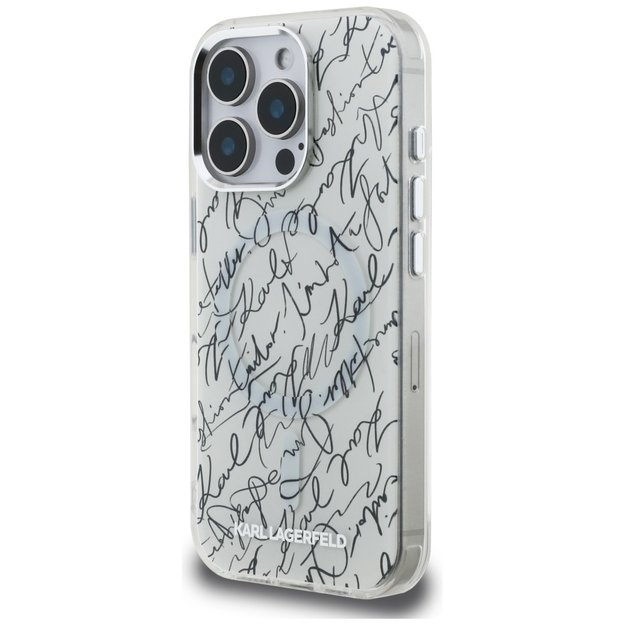 Karl Lagerfeld IML Karl Script Pattern MagSafe Case for iPhone 16 Pro - White 1