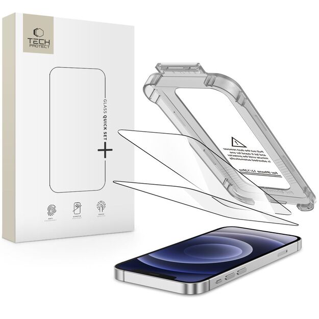 Tech-Protect Quick Set+ 2-pack tempered glass for iPhone 12 / 12 Pro - black