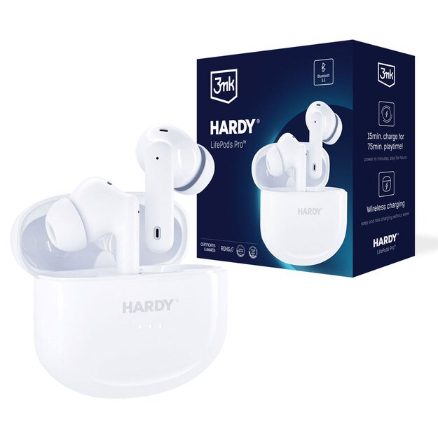 Wireless headphones with ANC 3mk HARDY LifePods Pro - white