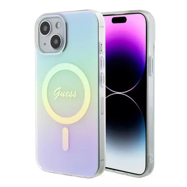 Guess GUHMP15SHITSQ iPhone 15 6.1&quot  turquoise/turquoise hardcase IML Iridescent MagSafe
