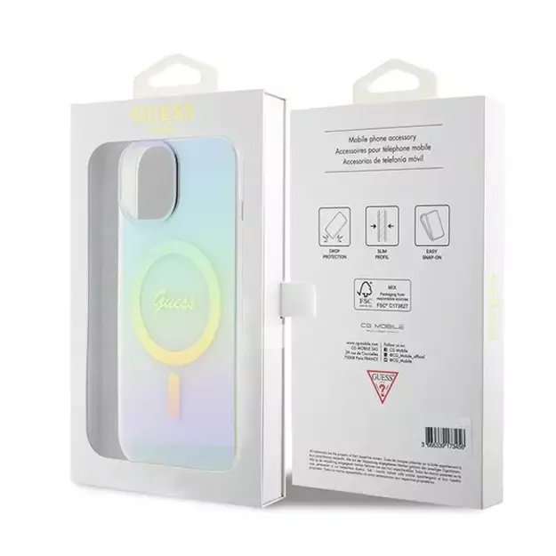 Guess GUHMP15SHITSQ iPhone 15 6.1&quot  turquoise/turquoise hardcase IML Iridescent MagSafe 14