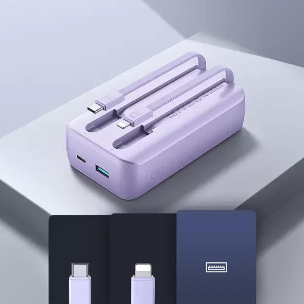 Joyroom JR-PBC06 mini power bank with built-in USB-C / Lightning cables 30W 10000mAh - purple 13