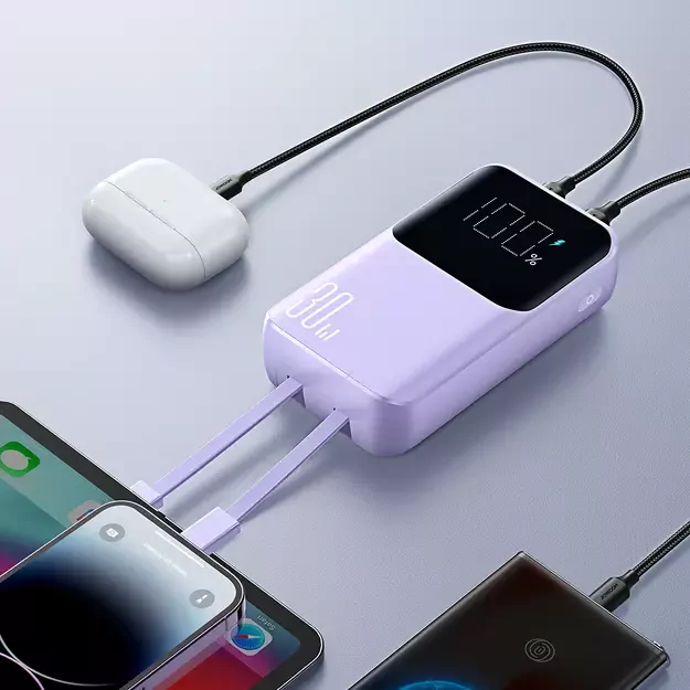 Joyroom JR-PBC06 mini power bank with built-in USB-C / Lightning cables 30W 10000mAh - purple 12