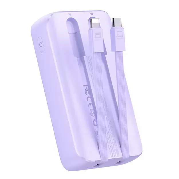 Joyroom JR-PBC06 mini power bank with built-in USB-C / Lightning cables 30W 10000mAh - purple 5