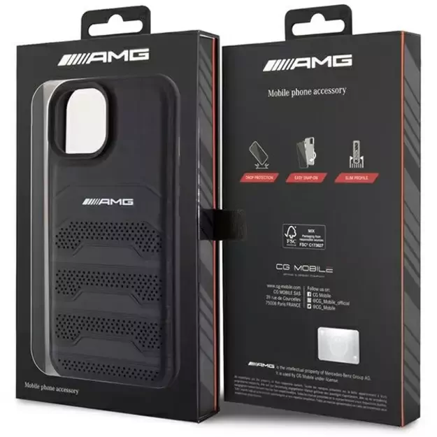 AMG Leather Debossed Lines case for iPhone 15 Plus - black 7