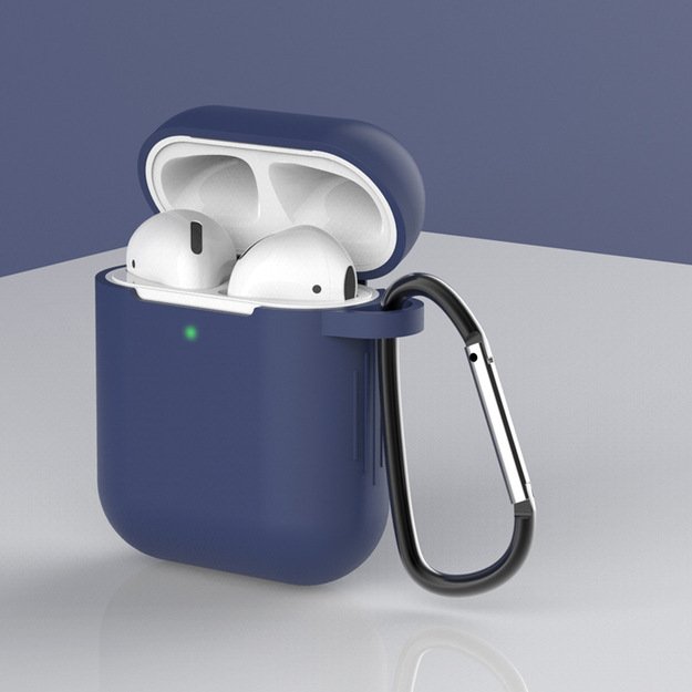 Case for AirPods 2 / AirPods 1 silicone soft case for headphones + keychain carabiner pendant blue (case D) 1