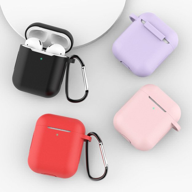 Case for AirPods 2 / AirPods 1 silicone soft case for headphones + keychain carabiner pendant blue (case D) 2