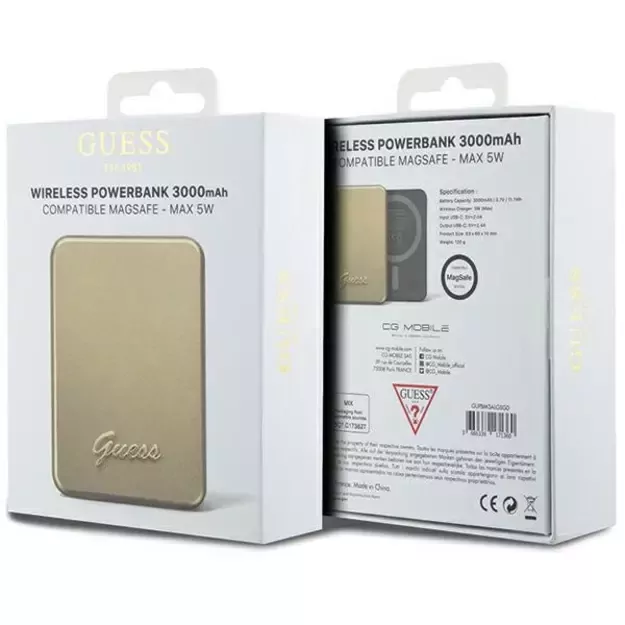 Guess MagSafe Metal Script Logo induction power bank 5W 3000mAh - gold 4