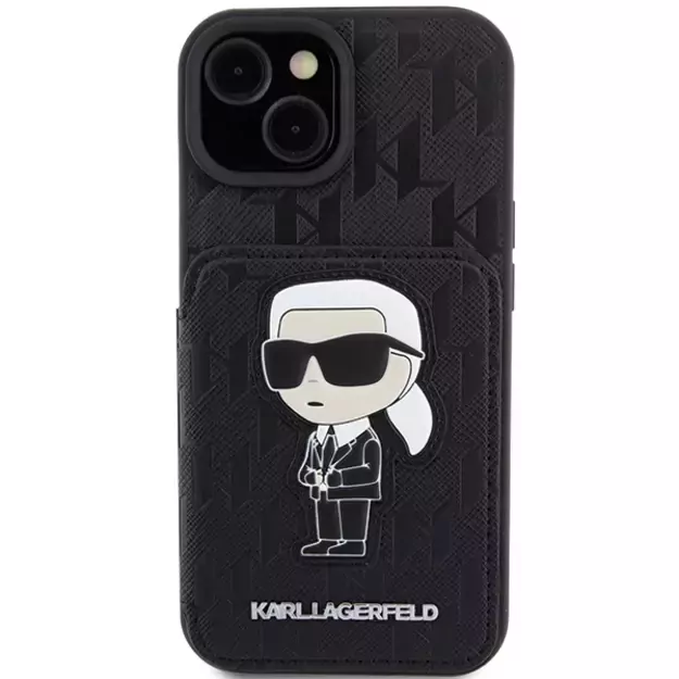 Karl Lagerfeld Saffiano Cardslots and Stand Monogram Ikonik Patch case for iPhone 15 - black 2