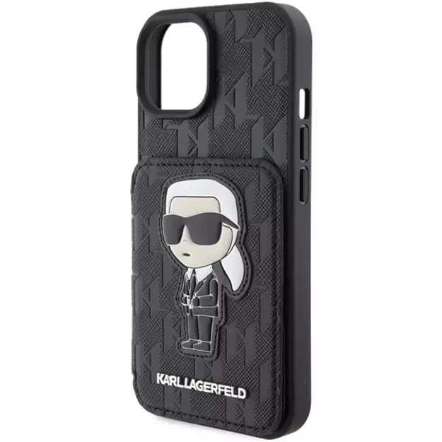 Karl Lagerfeld Saffiano Cardslots and Stand Monogram Ikonik Patch case for iPhone 15 - black 5