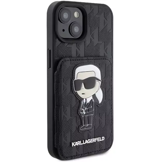Karl Lagerfeld Saffiano Cardslots and Stand Monogram Ikonik Patch case for iPhone 15 - black 3