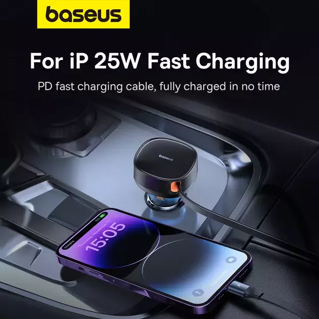 Baseus Enjoyment Pro USB-C (female) / Lightning (male) 60W car charger - black 13