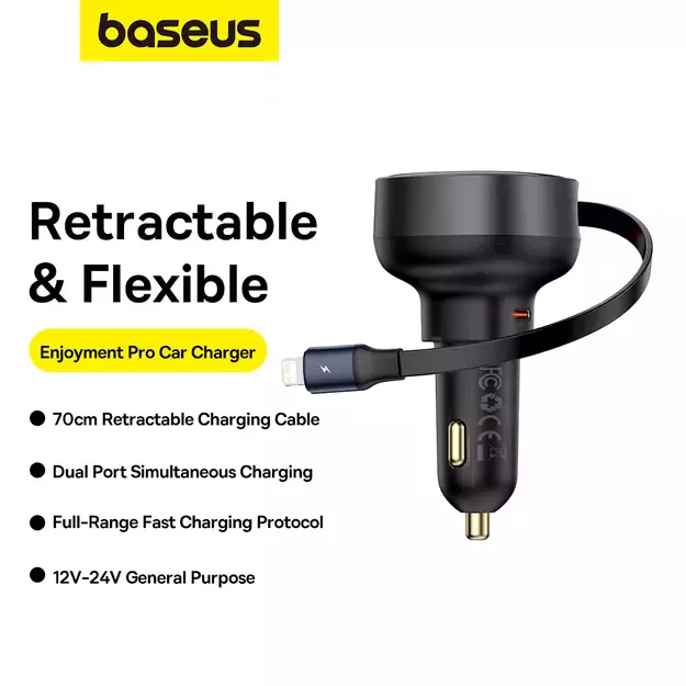 Baseus Enjoyment Pro USB-C (female) / Lightning (male) 60W car charger - black 10