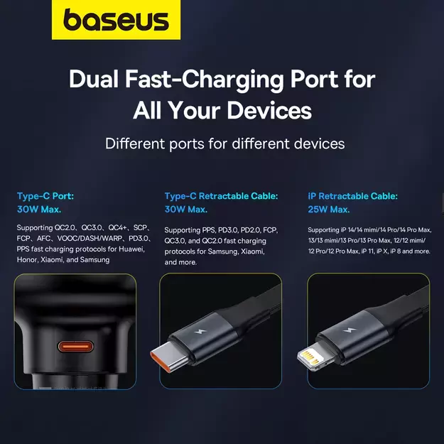 Baseus Enjoyment Pro USB-C (female) / Lightning (male) 60W car charger - black 12