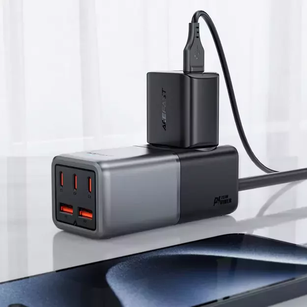 Acefast Z2 GaN 75W PD desktop charger 3x USB-C 2x USB-A - black and gray 3