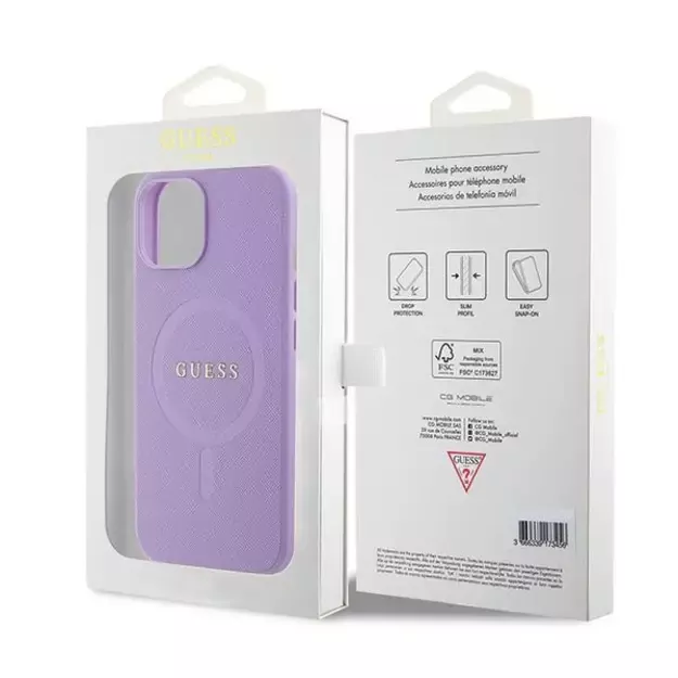 Guess Saffiano MagSafe case for iPhone 15 Plus - purple 7