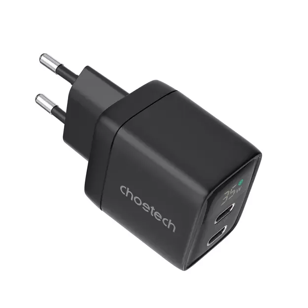 Choetech PD6051 USB-C USB-C PD 35W GaN wall charger with display - black 1
