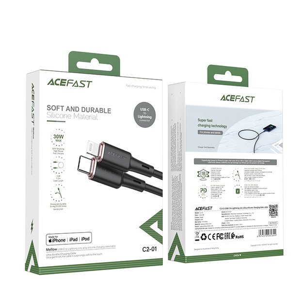 Acefast cable MFI USB Type C - Lightning 1.2m, 30W, 3A black (C2-01 black) 16