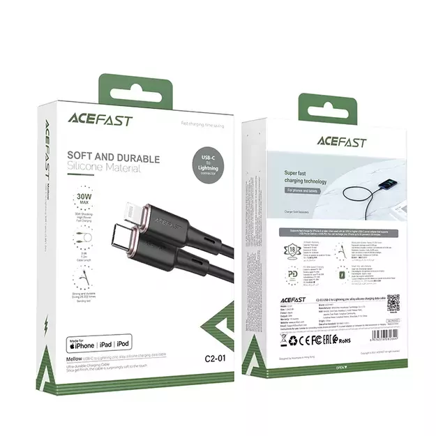 Acefast cable MFI USB Type C - Lightning 1.2m, 30W, 3A black (C2-01 black) 4