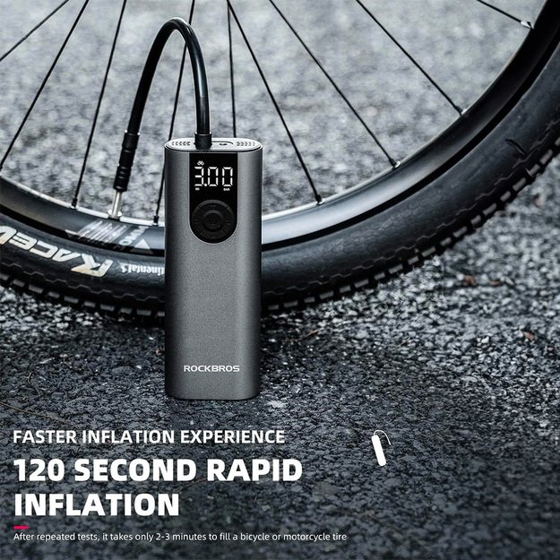 Rockbros 42720001001 Electric Bike Pump with LED Display + USB-C - USB-A Cable - Black 3