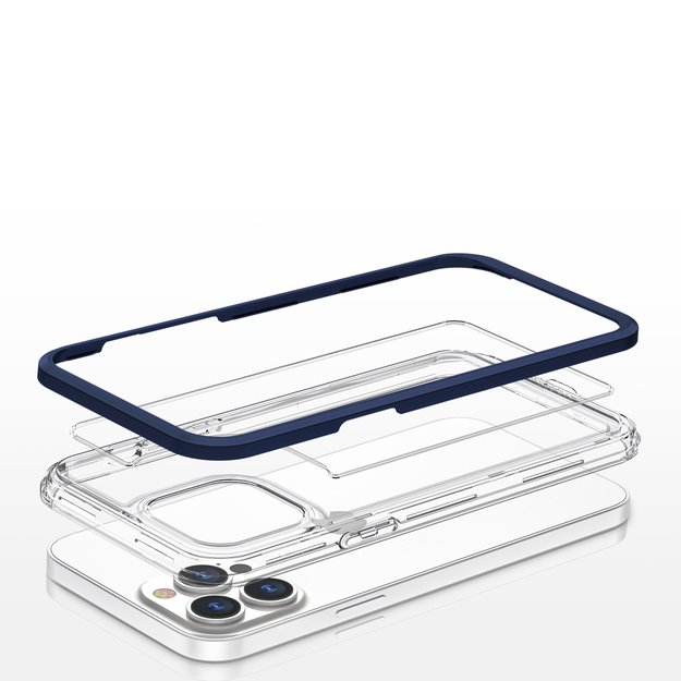 Clear 3in1 case for iPhone 13 Pro blue frame gel cover 10