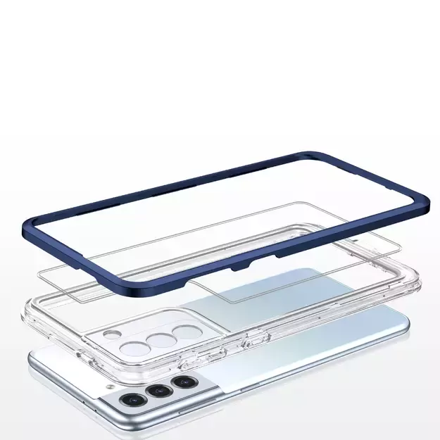 Clear 3in1 Case for Samsung Galaxy S21 + 5G (S21 Plus 5G) Frame Gel Cover Blue 4