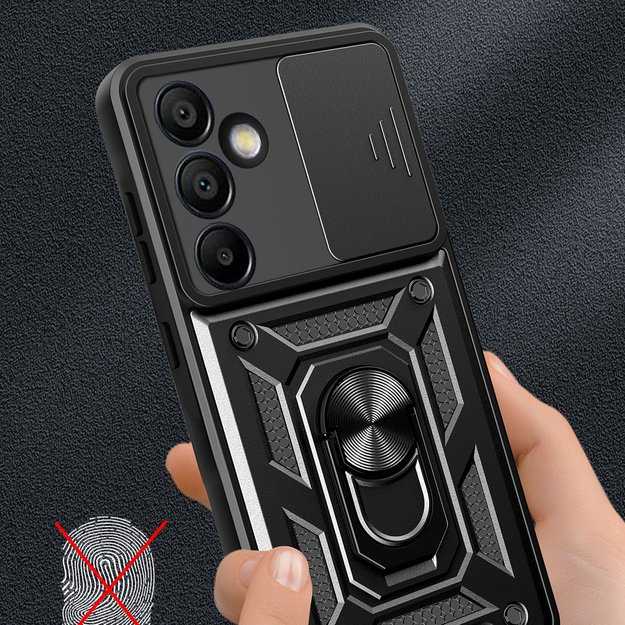 Hybrid Armor Camshield with Camera Cover and Metal Ring for Samsung Galaxy S24 FE - Black 4
